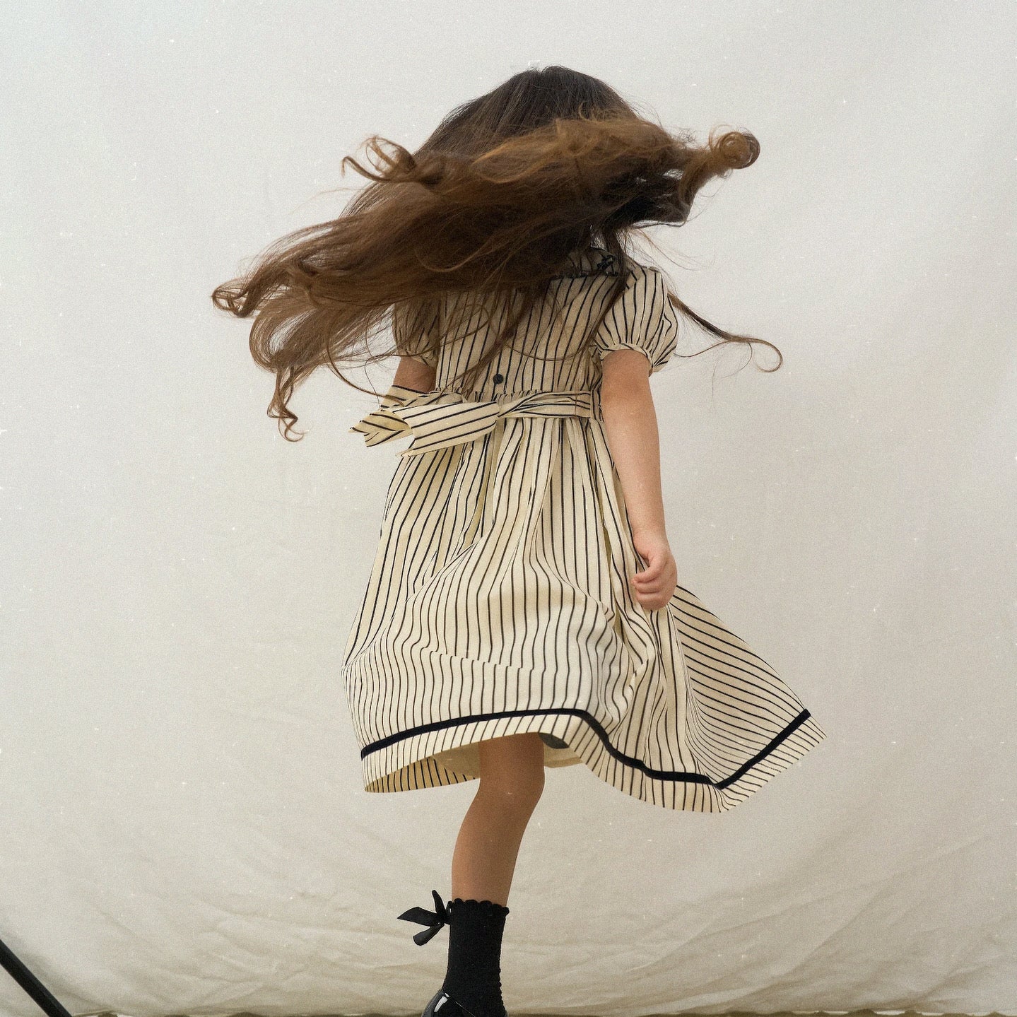 black & beige strip smocked Dress